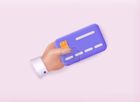 Illustration for Hand holding credit card. Online shopping, online payment credit card with payment protection concept. 3D web Vector Illustrations. - Royalty Free Image