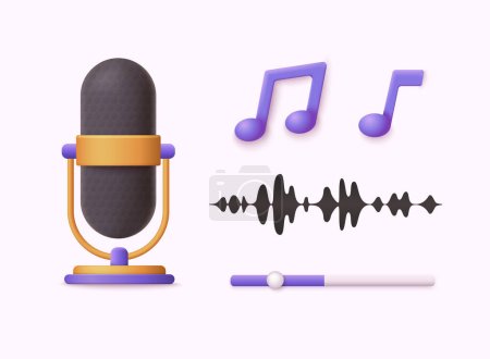 Illustration for Podcast icon concept. Studio microphone on a stand. 3D Web Vector Illustrations. - Royalty Free Image