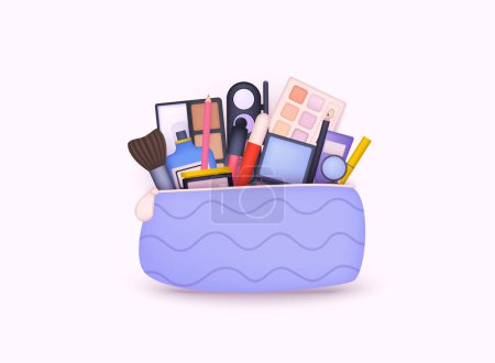 Illustration for Vector beautician with cosmetics. Cosmetics 3d icon set. 3D Web Vector Illustrations. - Royalty Free Image