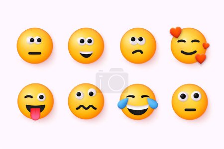 Illustration for Set Icon Smile Emoji. Realistic Yellow Glossy 3d Emotions round face. 3D Web Vector Illustrations. - Royalty Free Image