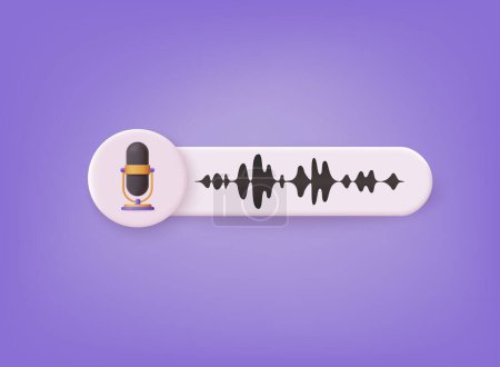 Illustration for Microphone and sound wave icon. Record, equipment for audio broadcasts concept.  3D web Vector Illustrations. - Royalty Free Image