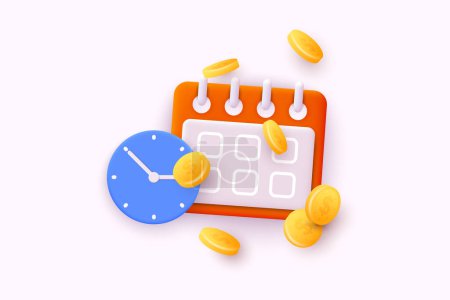 Ilustración de 3d reloj de tiempo y calendario para gestionar el concepto de tiempo, servicio y soporte durante todo el día. Ilustración de vectores web 3D. - Imagen libre de derechos