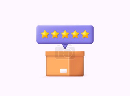 Illustration for Customer review concepts. Reviews stars with cardboard box. 3D Web Vector Illustrations. - Royalty Free Image