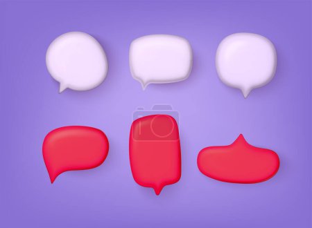 Ilustración de Burbuja de voz blanca 3d, icono de mensaje de chat de redes sociales. Burbujas de texto vacías en varias formas, comentario, conjunto de vectores de globos de diálogo. Ilustraciones de vectores web 3D. - Imagen libre de derechos