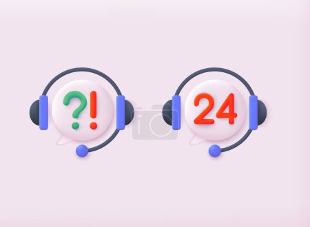 Illustration for Call center icon and bubble talk on white background. Talking with service call support hotline and call center icon 3d concept. 3D Web Vector Illustrations. - Royalty Free Image
