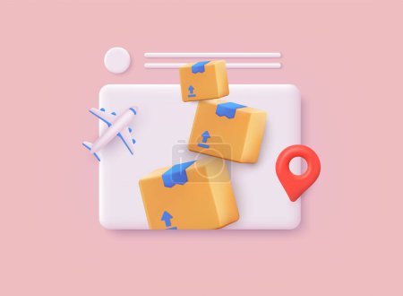 Illustration for Delivery box coming out from screen. Delivery package shipping. Online shopping. 3D Web Vector Illustrations. - Royalty Free Image