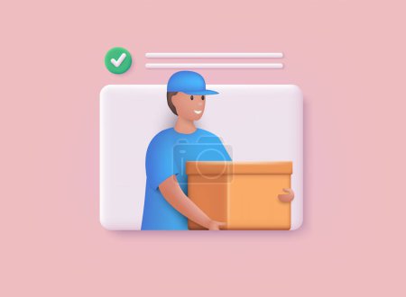 Illustration for Online delivery service concept, online order tracking, delivery home and office. 3D Web Vector Illustrations. - Royalty Free Image