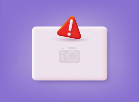Ilustración de Push aviso de alerta con icono de peligro. Banner de caja de chat de advertencia. Ilustraciones de vectores web 3D. - Imagen libre de derechos