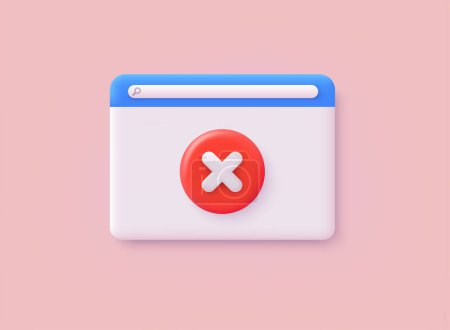 Illustration for Web page with decline red X cross sign. Negative result, cancel, error and reject concept. 3D Web Vector Illustrations. - Royalty Free Image