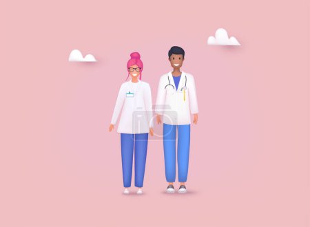 Illustration for Male and female medical characters. 3D Web Vector Illustrations. - Royalty Free Image