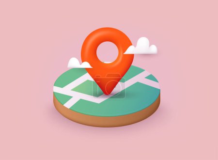Realistic location map pin gps pointer markers for destination. Folded maps navigation, red pin location icon on building city street roads design background. 3D Web Vector Illustrations.