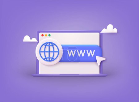 Illustration for Search WWW sign. Address and navigation bar icon. Web hosting technology. Browser search website page. 3D Web Vector Illustrations. - Royalty Free Image