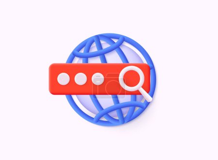 Illustration for Click to go to online website or internet. Www search bar icon. Address and navigation bar icon. 3D Web Vector Illustrations. - Royalty Free Image