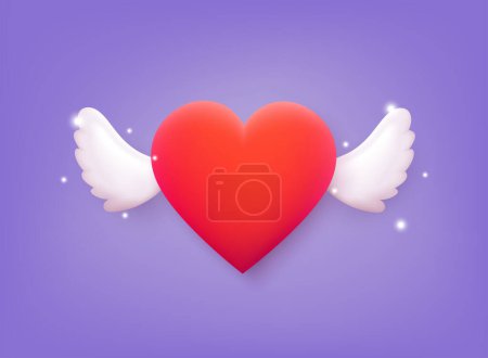 Téléchargez les illustrations : Coeur rouge avec ailes, Célébration et Joyeuse Saint-Valentin. Illustrations 3D du vecteur Web. - en licence libre de droit