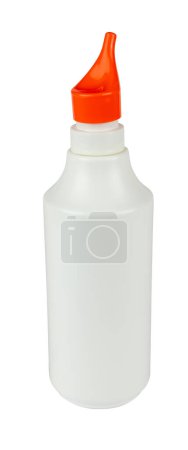 Photo for Nasal spray bottle with an orange spray lid isolated from background - Royalty Free Image