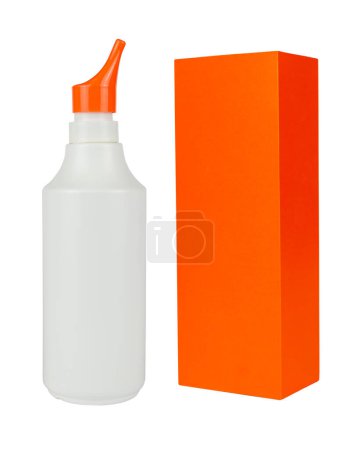 Photo for Nasal spray with an orange box isolated from background - Royalty Free Image