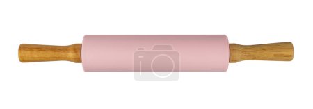 Photo for Pink rolling pin with wooden handles isolated - Royalty Free Image