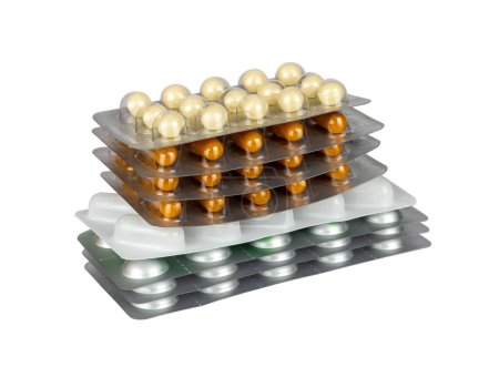 Photo for Set of different tablets, pills and capsules isolated - Royalty Free Image