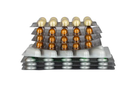 Photo for Set of different tablets, pills and capsules isolated - Royalty Free Image