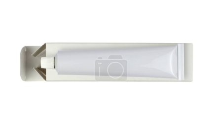 Photo for White cream tube mockup on its white box isolated from background - top view - Royalty Free Image