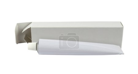 Photo for White tube beside its white box mockup isolated from background - Royalty Free Image