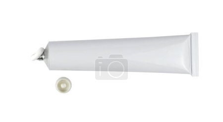 Photo for Open white medical or cosmetic cream tube with its lid isolated from background - top view - Royalty Free Image