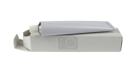 Photo for White cream tube on its white open box isolated from background - Royalty Free Image