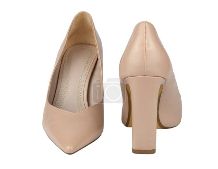Photo for Beige, nude look, leather shoes with high heels - isolated from background - Royalty Free Image