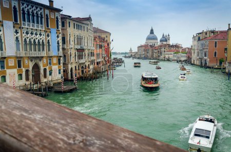 Photo for Venice, Italy - May 19th, 2023 - Grand canal with divine Santa Maria della Salute church, dominating in the cityscape - Royalty Free Image