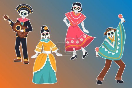 Illustration for Flat dia de muertos character elements collection vector design illustration - Royalty Free Image