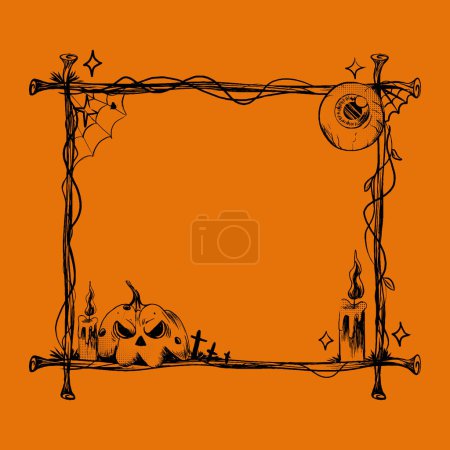 Illustration for Hand drawn vintage halloween frame template vector design illustration - Royalty Free Image