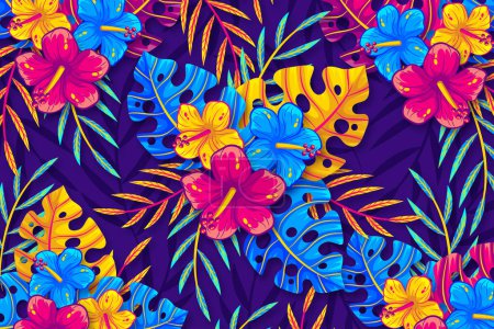 Photo pour Fleurs tropicales feuilles fond zoom dessin vectoriel illustration - image libre de droit