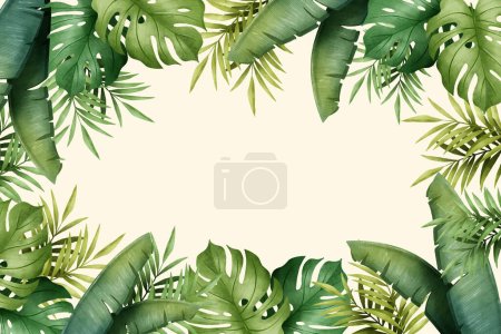 hand painted watercolor tropical leaves background vector design illustration