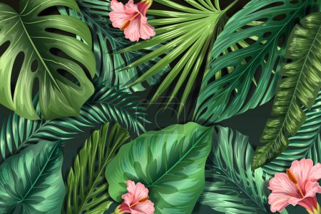 Ilustración de Hojas tropicales realistas fondo vector diseño ilustración - Imagen libre de derechos