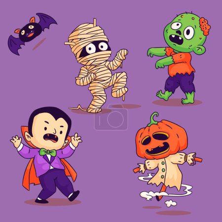 Illustration for Hand drawn characters halloween season design vector illustration - Royalty Free Image