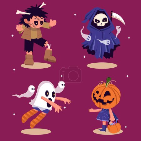 Illustration for Flat characters halloween season design vector illustration - Royalty Free Image