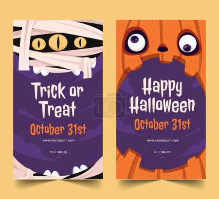 Téléchargez les illustrations : Collection de bannières plates saison d'Halloween - en licence libre de droit