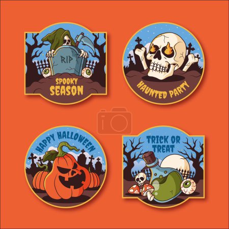Ilustración de Mano dibujado insignias colección halloween temporada diseño vector ilustración - Imagen libre de derechos