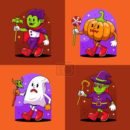 Téléchargez les illustrations : Personnages dessinés à la main Halloween saison conception illustration vectorielle - en licence libre de droit