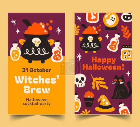 Téléchargez les illustrations : Collection de bannières plates saison d'Halloween - en licence libre de droit