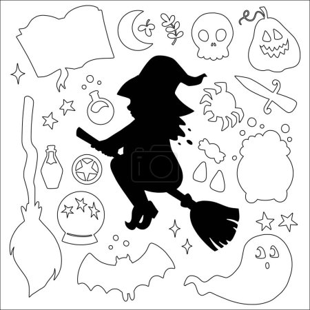 Téléchargez les illustrations : Silhouettes dessinées à la main Halloween saison conception illustration vectorielle - en licence libre de droit