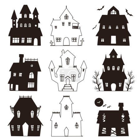 Téléchargez les illustrations : Silhouettes dessinées à la main Halloween saison conception illustration vectorielle - en licence libre de droit
