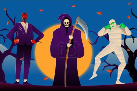 Téléchargez les illustrations : Gradient personnages halloween saison conception illustration vectorielle - en licence libre de droit