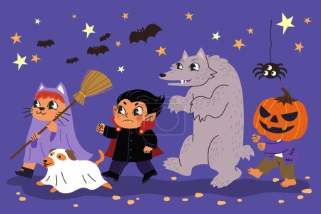 Ilustración de Colección de personajes planos halloween temporada diseño vector ilustración - Imagen libre de derechos