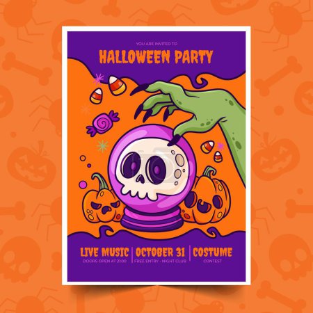 Ilustración de Plantilla de invitación dibujada a mano Halloween temporada diseño vector ilustración - Imagen libre de derechos