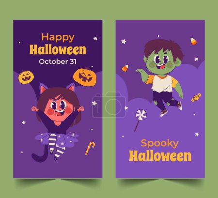 Téléchargez les illustrations : Collection de bannières plates Halloween saison conception illustration vectorielle - en licence libre de droit