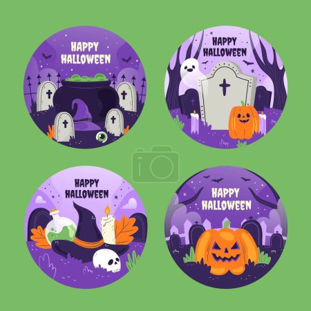 Illustration for Flat badges collection halloween season design vector illustration - Royalty Free Image
