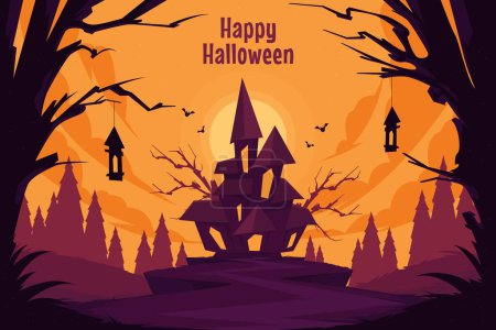 Téléchargez les illustrations : Fond plat Halloween saison conception vectoriel illustration - en licence libre de droit