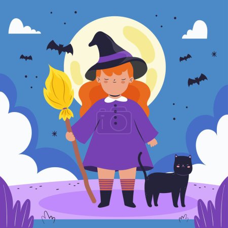 Téléchargez les illustrations : Plat personnages collection Halloween saison conception vectoriel illustration - en licence libre de droit