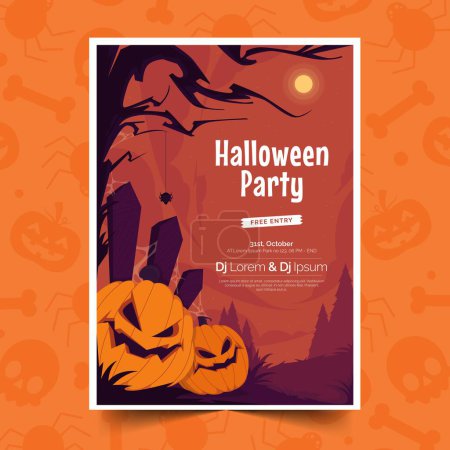 Téléchargez les illustrations : Plat vertical poster modèle halloween saison conception vectoriel illustration - en licence libre de droit